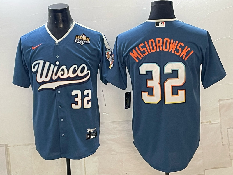 Men Milwaukee Brewers #32 Misiorowski blue Nike 2026 World Series MLB jersey 1023013->milwaukee brewers->MLB Jersey